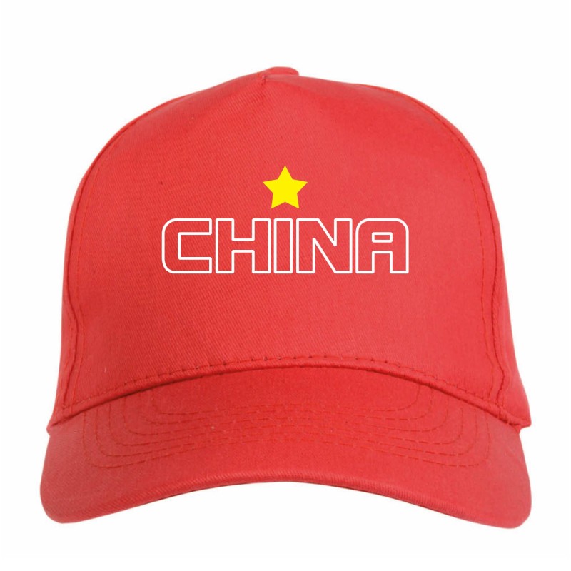 Cappellino Cina bandiera ricamata chiusura in velcro - sportivo ultras, in poliestere