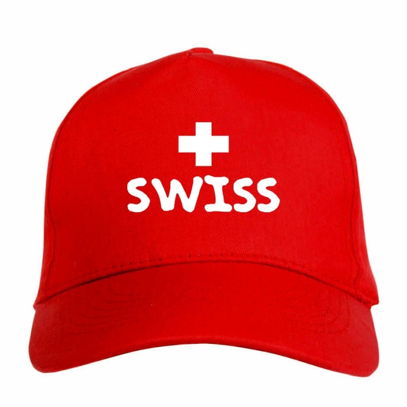 Cappellino Swiss Svizzera bandiera ricamata chiusura in velcro - sportivo ultras, in poliestere