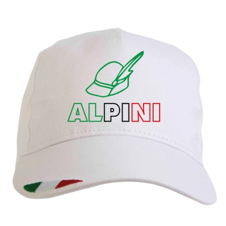 Cappellino bianco alpi con scritta tricolore e cappello 5 pannelli poliestere, slogan - replica