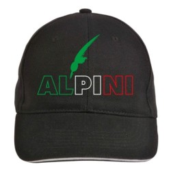 Cappellino nero alpi tricolore con penna 5 pannelli poliestere, slogan - replica