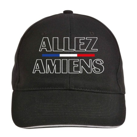 Cappellino nero ricamato Allez Amiens Francia bandiera calcio chiusura in velcro - sportivo ultras, in poliestere