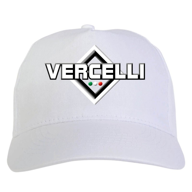 Cappellino bianco ricamato rombo Vercelli con tricolore - sportivo ultras, in poliestere