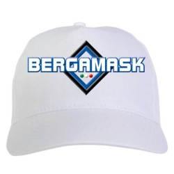 Cappellino bianco ricamato rombo Bergamask dialetto bergamasco con tricolore - sportivo ultras, in poliestere