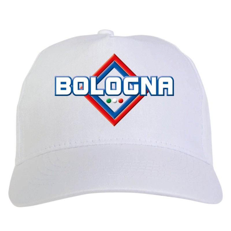 Cappellino bianco ricamato rombo Bologna con tricolore - sportivo ultras, in poliestere