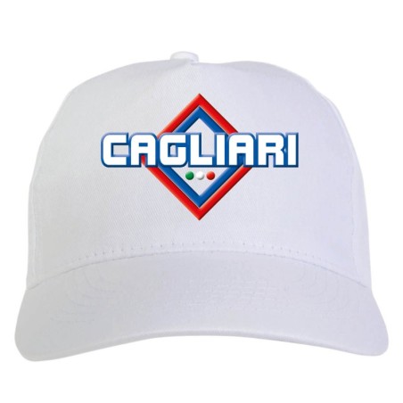 Cappellino bianco ricamato rombo Cagliari con tricolore - sportivo ultras, in poliestere