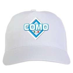 Cappellino bianco ricamato rombo Como con tricolore - sportivo ultras, in poliestere