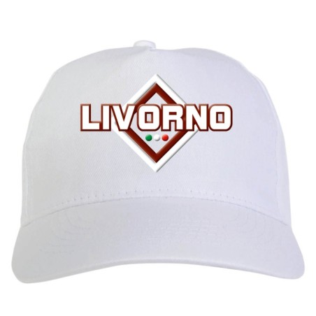 Cappellino bianco ricamato rombo Livorno con tricolore - sportivo ultras, in poliestere