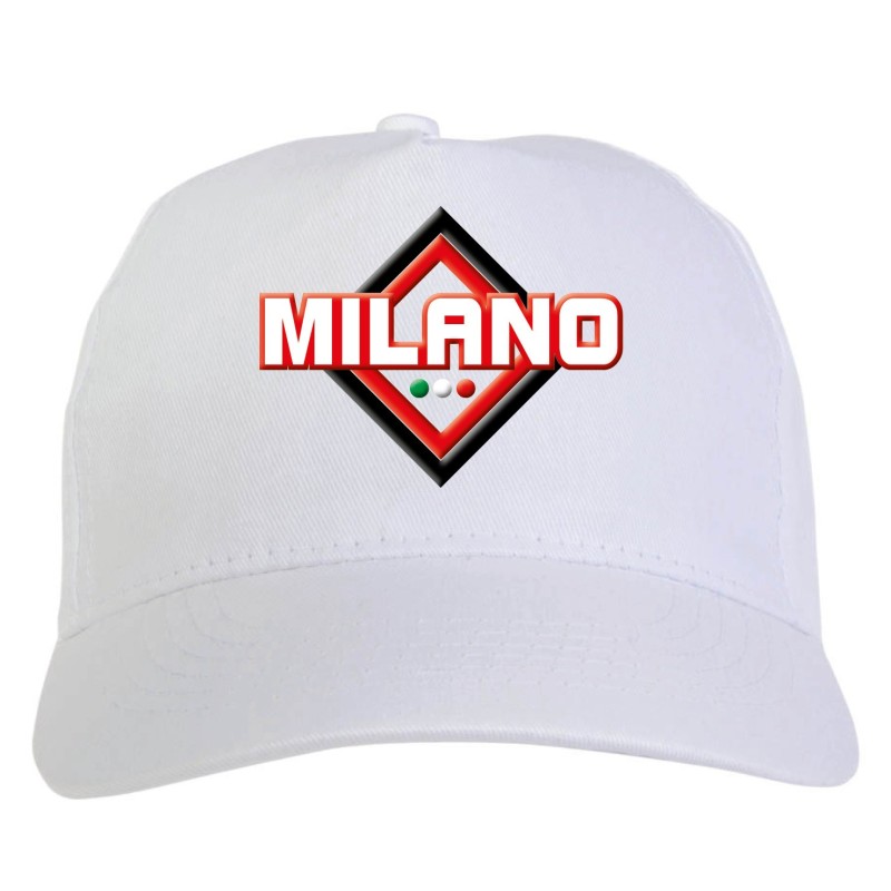 Cappellino bianco ricamato rombo Milano rossonera con tricolore - sportivo ultras, in poliestere