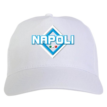 Cappellino bianco ricamato rombo Napoli con tricolore - sportivo ultras, in poliestere