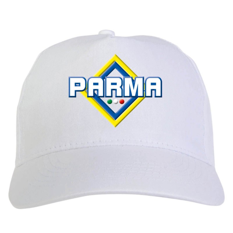 Cappellino bianco ricamato rombo Parma con tricolore - sportivo ultras, in poliestere