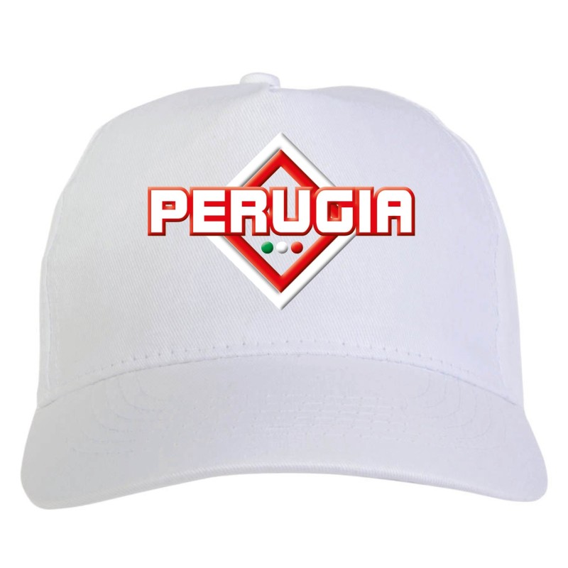 Cappellino bianco ricamato rombo Perugia con tricolore - sportivo ultras, in poliestere