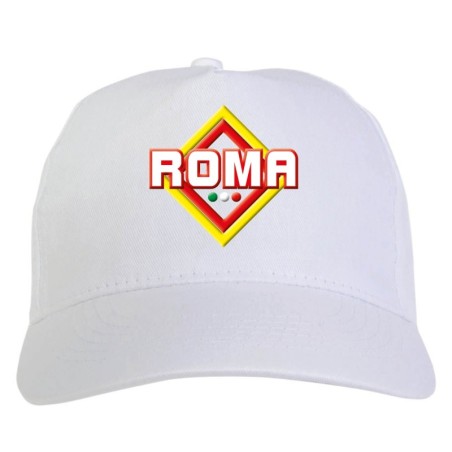 Cappellino bianco ricamato rombo Roma con tricolore - sportivo ultras, in poliestere