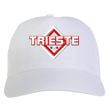 Cappellino bianco ricamato rombo Trieste biancorosso con tricolore - sportivo ultras, in poliestere