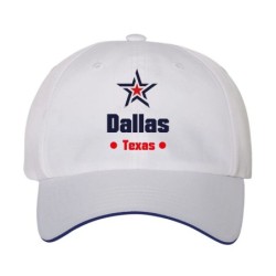 Cappellino ricamato Dallas Texas stella USA America9, poliestere 5 pannelli inserto blu su becca