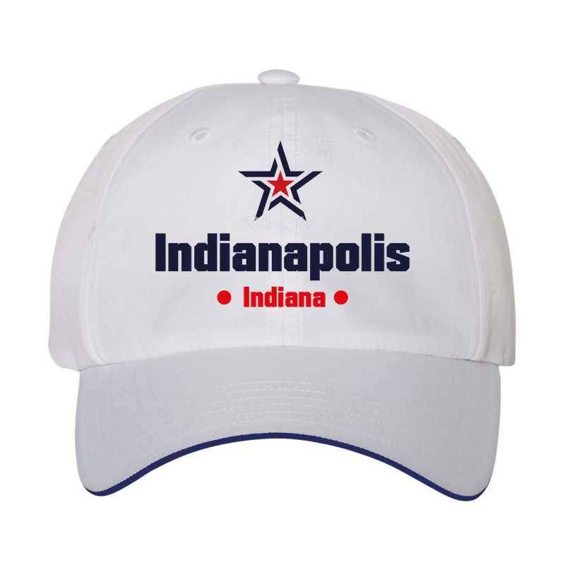 Cappellino ricamato Indianapolis Indiana stella USA America12, poliestere 5 pannelli inserto blu su becca