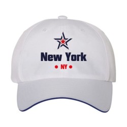 Cappellino ricamato New York NY stella USA America, poliestere 5 pannelli inserto blu su becca