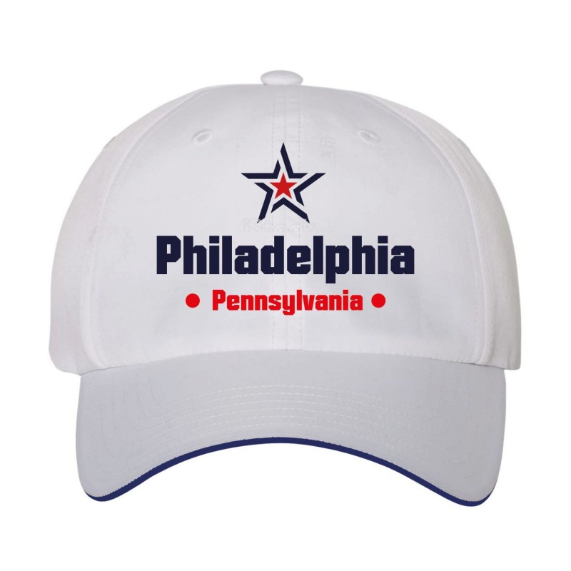 Cappellino ricamato Philadelphia Pennsylvania stella USA America5, poliestere 5 pannelli inserto blu su becca