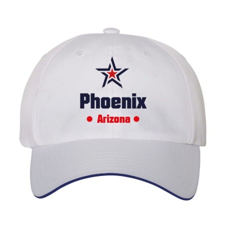 Cappellino ricamato Phoenix Arizona stella USA America6, poliestere 5 pannelli inserto blu su becca