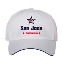 Cappellino ricamato San Jose California stella USA America10, poliestere 5 pannelli inserto blu su becca