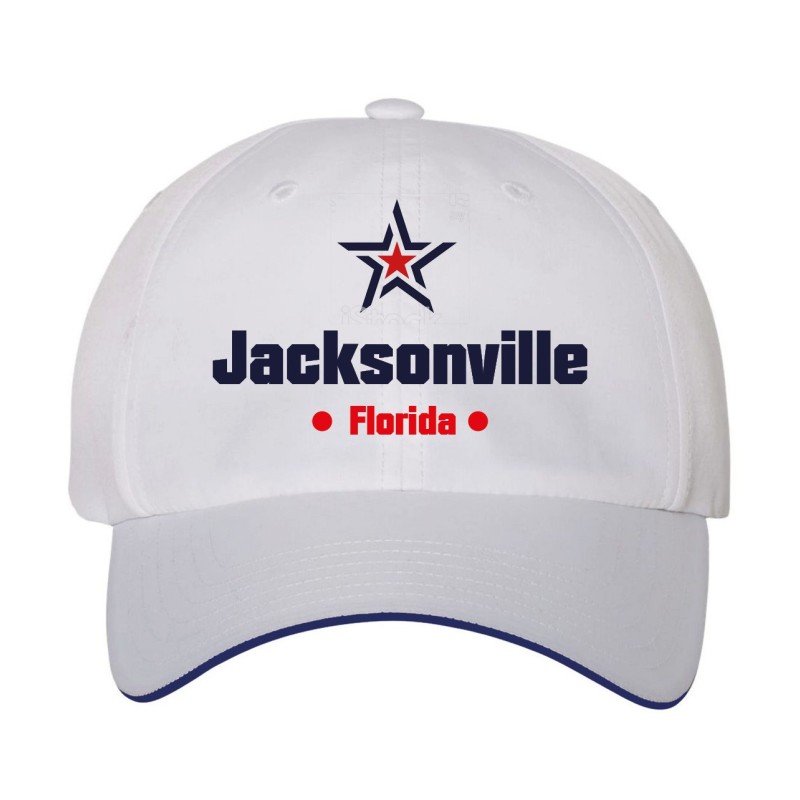 Cappellino ricamato Jacksonville Florida stella USA America13, poliestere 5 pannelli inserto blu su becca