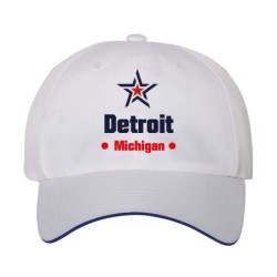 Cappellino ricamato Detroit Michigan stella USA America18, poliestere 5 pannelli inserto blu su becca