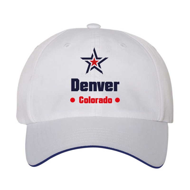 Cappellino ricamato Denver Colorado stella USA America22, poliestere 5 pannelli inserto blu su becca