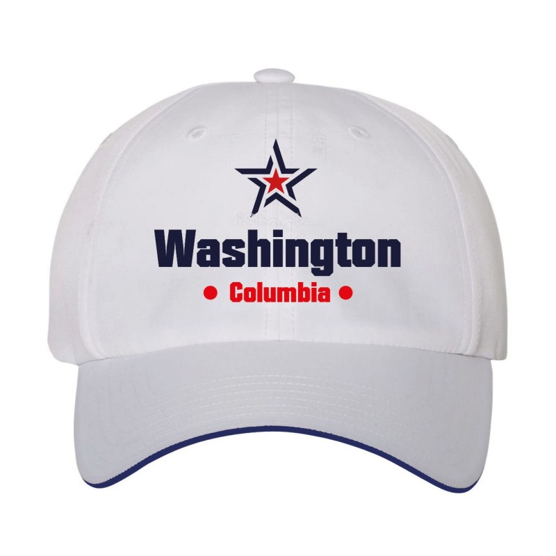 Cappellino ricamato Washington Columbia stella USA America23, poliestere 5 pannelli inserto blu su becca