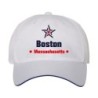 Cappellino ricamato Boston Massachusetts stella USA America24, poliestere 5 pannelli inserto blu su becca