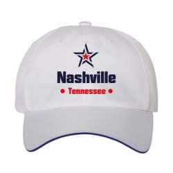 Cappellino ricamato Nashville Tennessee stella USA America25, poliestere 5 pannelli inserto blu su becca