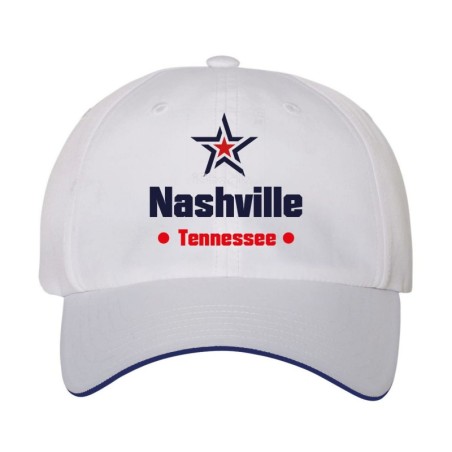 Cappellino ricamato Nashville Tennessee stella USA America25, poliestere 5 pannelli inserto blu su becca