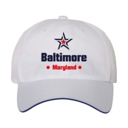 Cappellino ricamato Baltimore Maryland stella USA America26, poliestere 5 pannelli inserto blu su becca