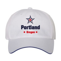 Cappellino ricamato Portland Oregon stella USA America29, poliestere 5 pannelli inserto blu su becca