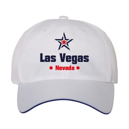 Cappellino ricamato Las Vegas Nevada stella USA America30, poliestere 5 pannelli inserto blu su becca