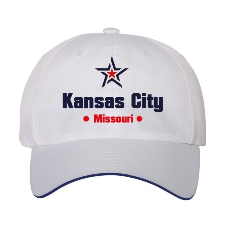 Cappellino ricamato Kansas City Missouri stella USA America37, poliestere 5 pannelli inserto blu su becca