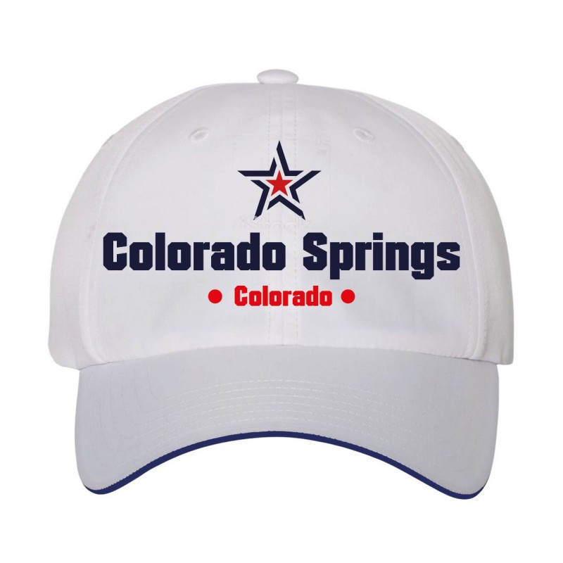 Cappellino ricamato Colorado Springs stella USA America40, poliestere 5 pannelli inserto blu su becca