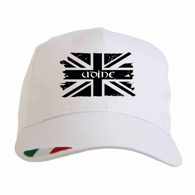 Cappellino Udine bianconero bandiera grunge con tricolore Italia baseball, regolazione velcro