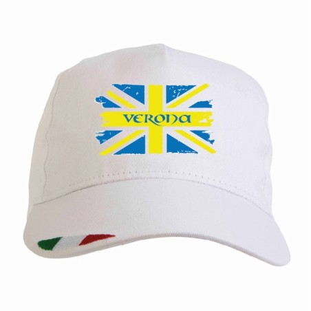 Cappellino Verona gialloblu bandiera grunge con tricolore Italia baseball, regolazione velcro