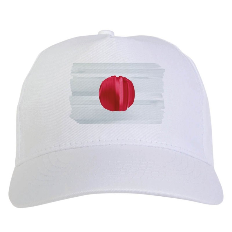 Cappellino bianco bandiera Giappone stampato sublimazione sportivo ultras 6 baseball, regolazione velcro