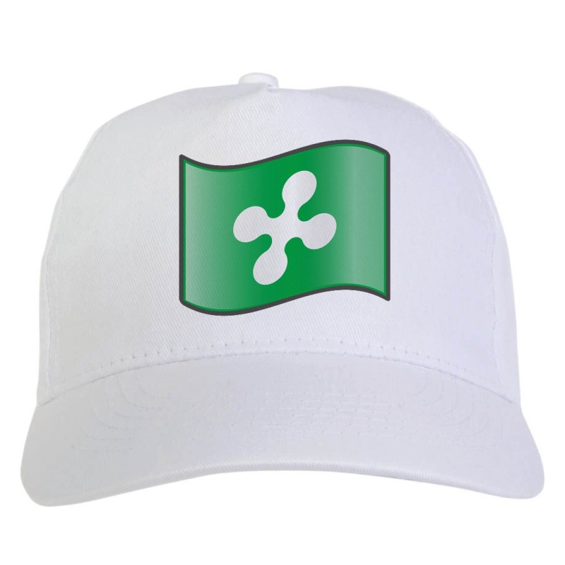 Cappellino bianco bandiera Lombardia stampato sublimazione sportivo ultras 55 baseball, regolazione velcro