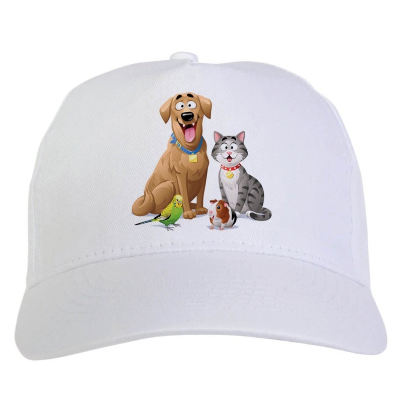 Cappellino bianco cane e gatto stampato sublimazione sportivo ultras 8 baseball