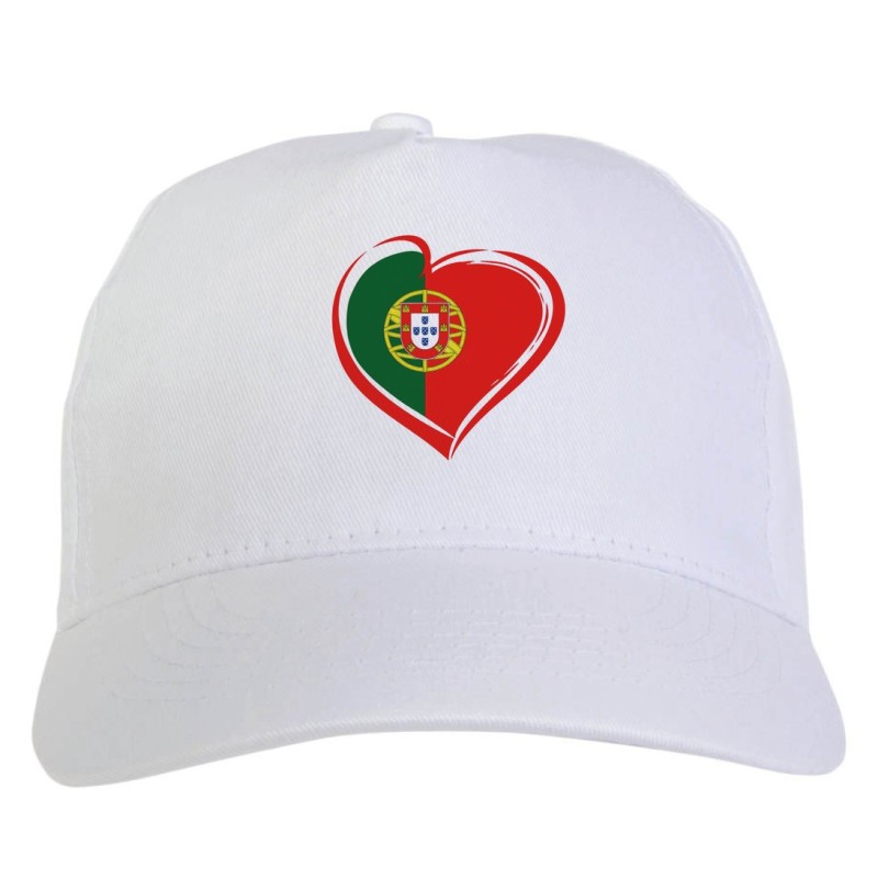 Cappellino bianco cuore bandiera Portogallo stampato sublimazione sportivo ultras 9 baseball