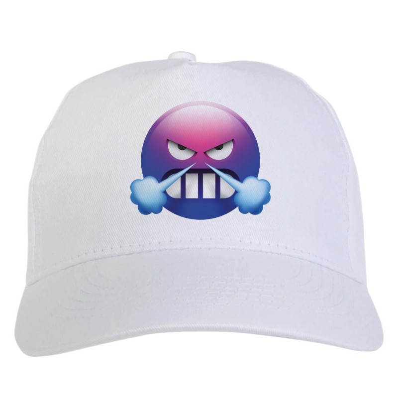 Cappellino bianco Emoji smile arrabbiato stampato sublimazione sportivo ultras 21 baseball