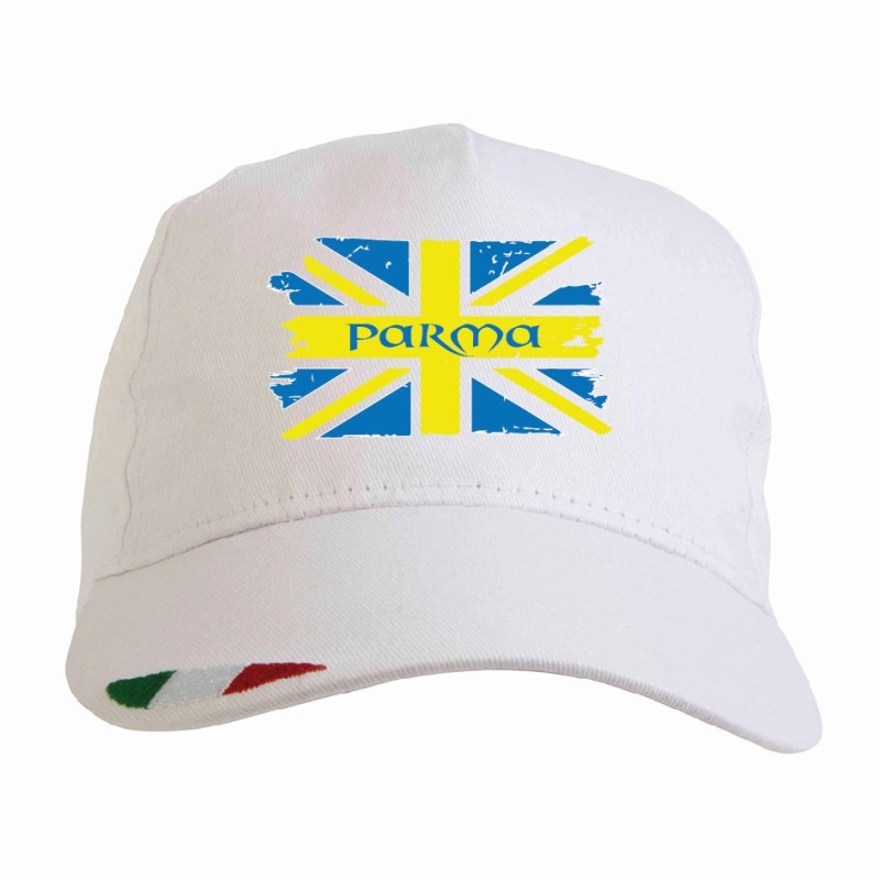 Cappellino Parma gialloblu bandiera grunge con tricolore Italia baseball