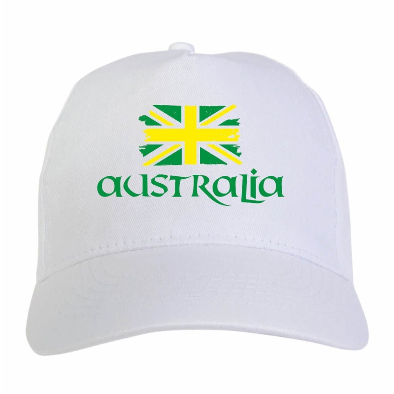 Cappellino ricamato tifosi Australia bandiera gialloverde grunge 5 pannelli baseball sportivo ultras