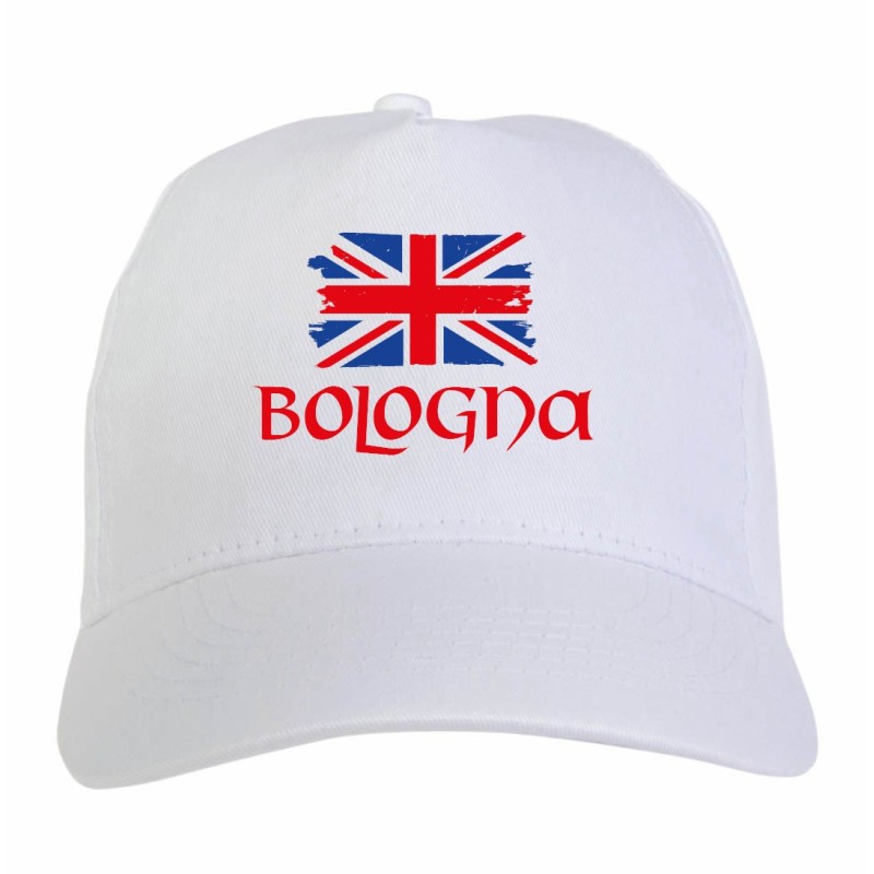 Cappellino ricamato tifosi Bologna bandiera rossoblù grunge 5 pannelli baseball sportivo ultras