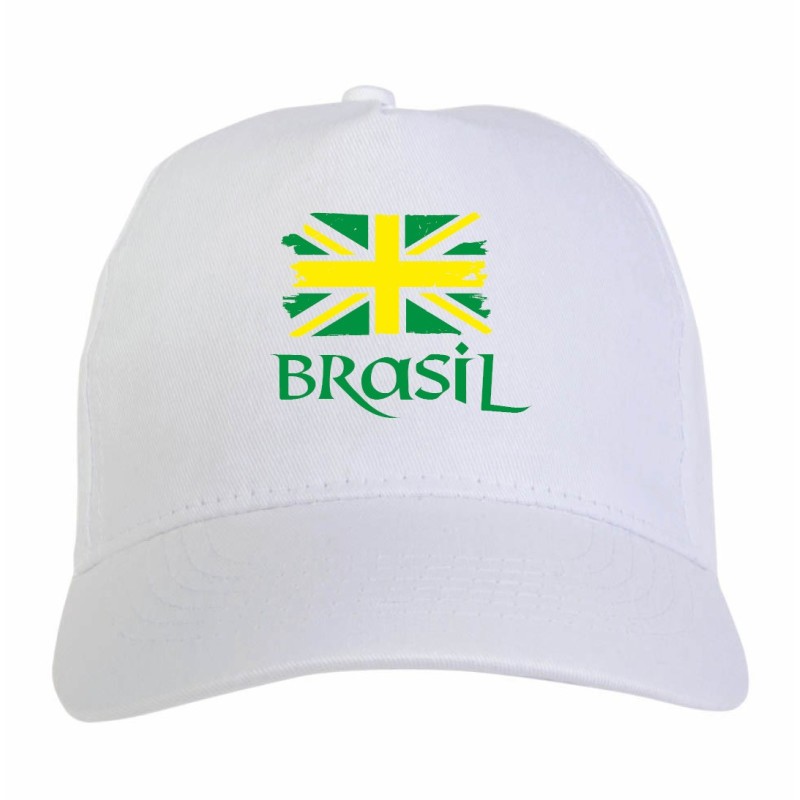 Cappellino ricamato tifosi Brasile bandiera neroverde grunge 5 pannelli baseball sportivo ultras