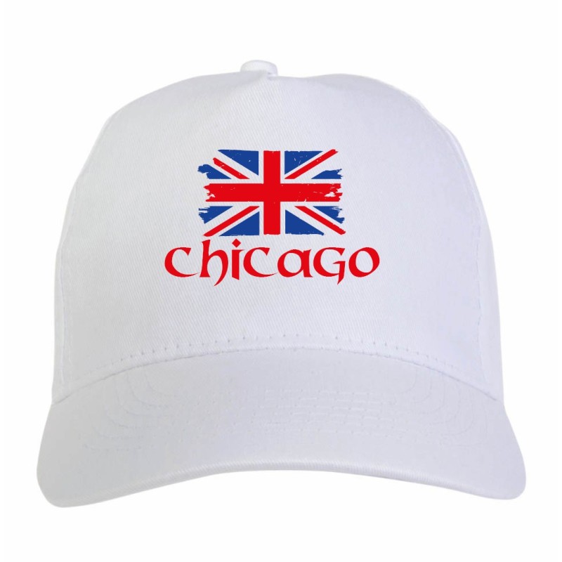 Cappellino ricamato tifosi Chicago USA bandiera rossoblù grunge 5 pannelli baseball sportivo ultras