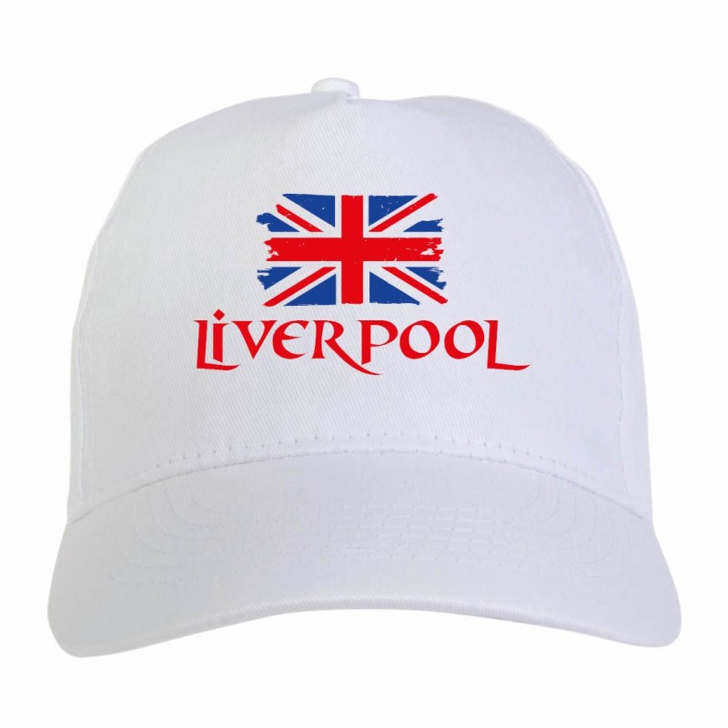 Cappellino ricamato tifosi Liverpool bandiera rossoblù grunge 5 pannelli baseball sportivo ultras