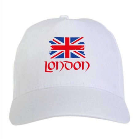 Cappellino ricamato tifosi London UK bandiera rossoblù grunge 5 pannelli baseball sportivo ultras