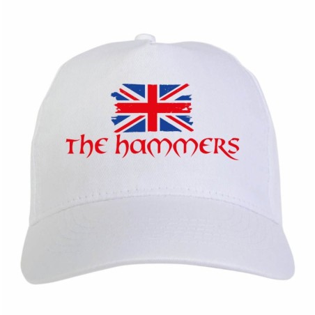 Cappellino ricamato tifosi The Hammers UK bandiera rossoblù grunge 5 pannelli baseball sportivo ultras